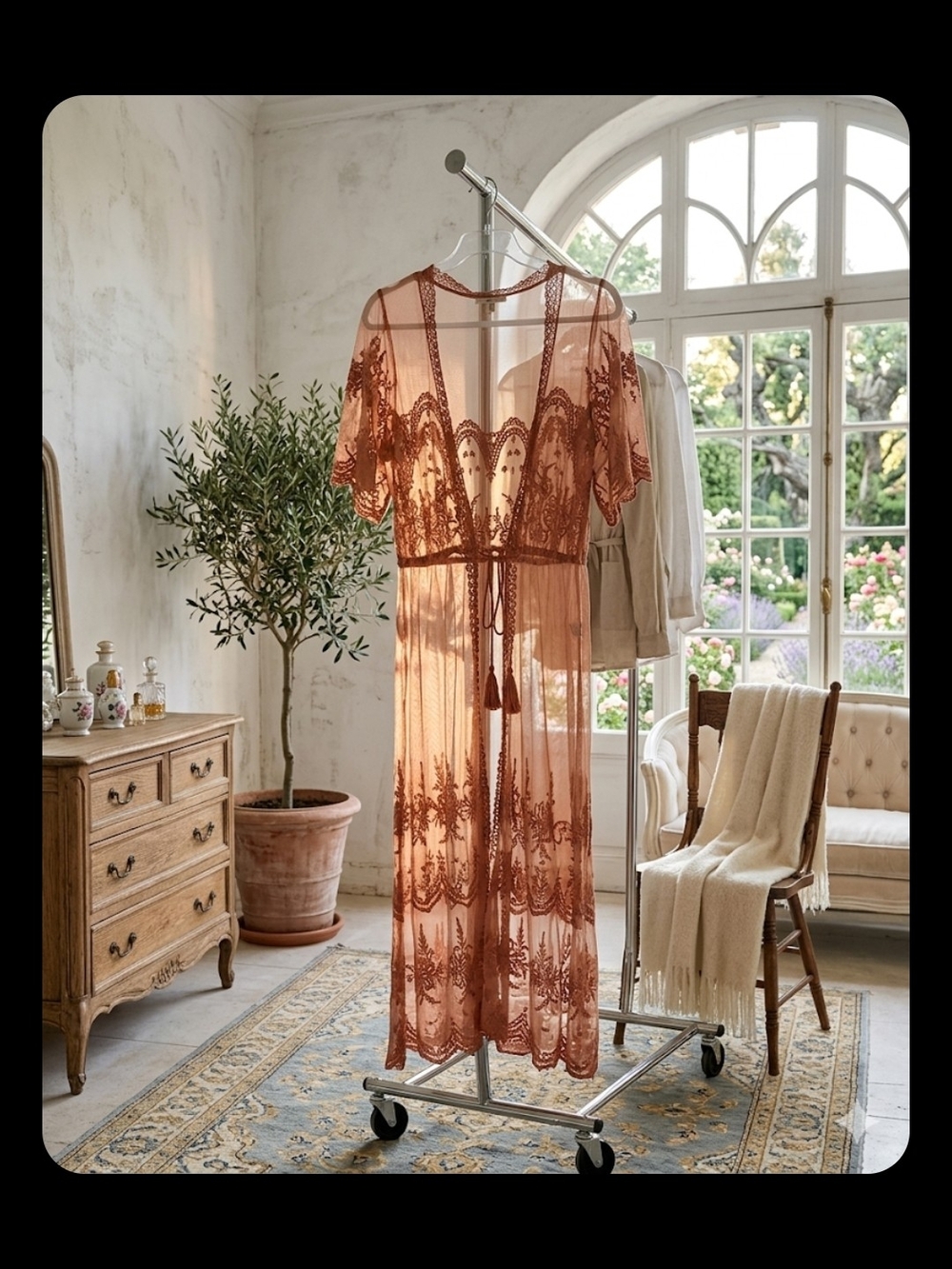 Blashe Sheer Lace Kimono in Rusty Copper